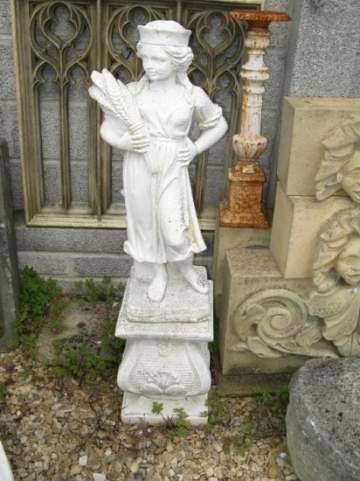 Cast Stone Statue of Girl Holding Flowers