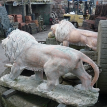 Pair of Granite Life-sized Walking Lions